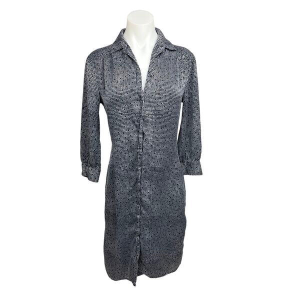 The Limited 100% Silk Gray Geometric Print  Long Sleeve Button Up Shirt Dress 6 - Picture 1 of 7